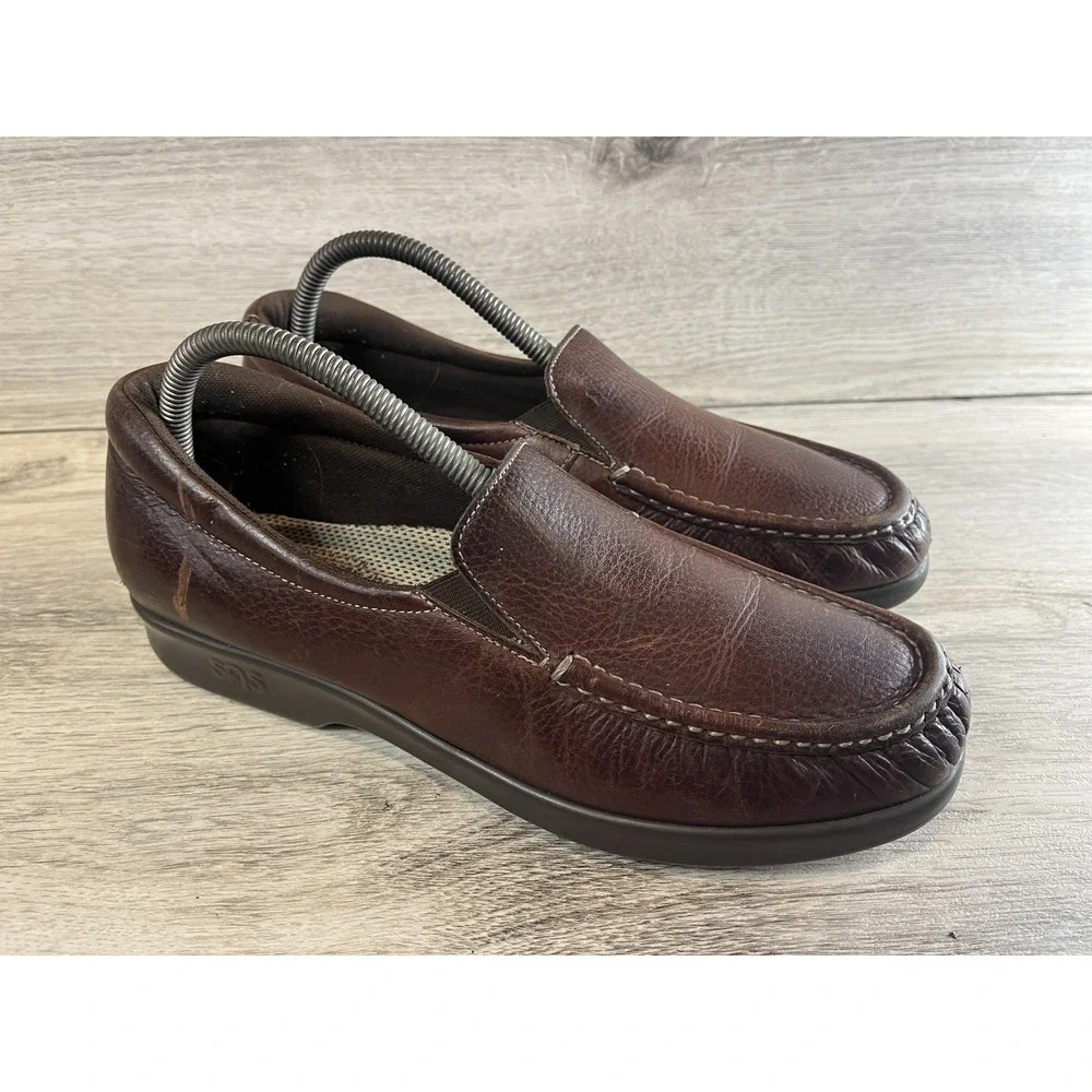 SAS Twin Slip On Loafer Womens 8.5 M Shoes‎ USA Made Brown Leather